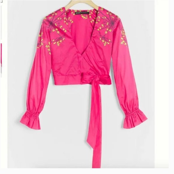 ⭐️ Karalea Wrap Floral Tie Cottage Hippie Crop Peasant Boho Flutter Chic Blouse - Picture 1 of 4